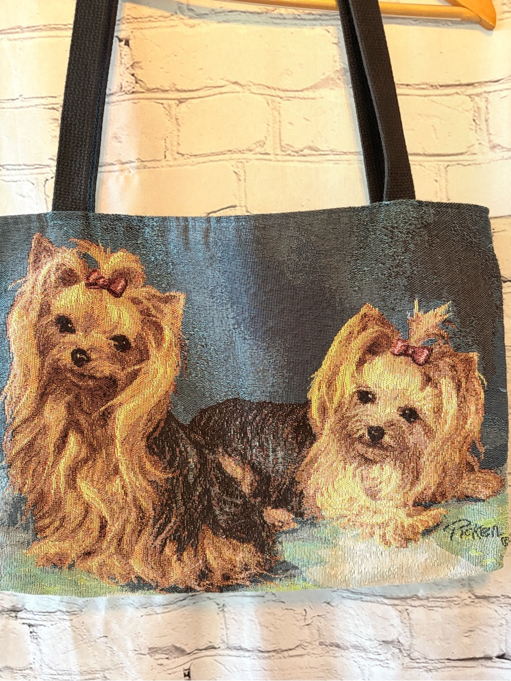 Yorkshire Terrier Tapestry Tote Bag Fancy Yorkies Dog 16” x 14” Linda Picken - Picture 2 of 13